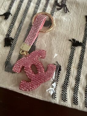 Pink Crystal Logo Keychain Charm